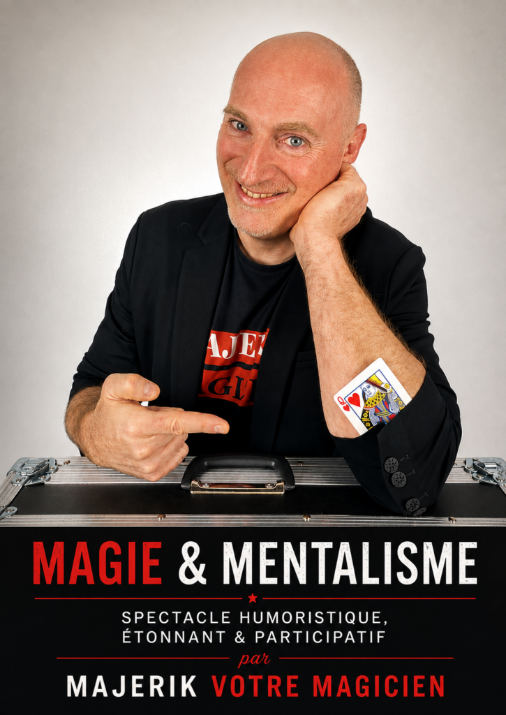 Affiche du spectacle Magie et Mentalisme de MAJERIK au Festi’One, le 2 octobre 2026 au Rex de Champagnole.
